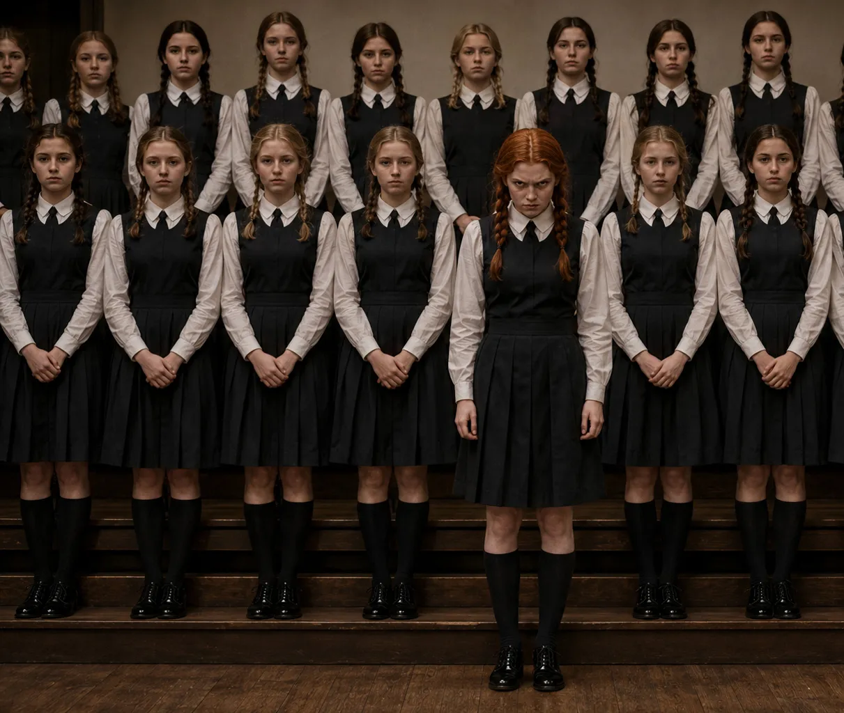 Classroom full of girls in uniforms